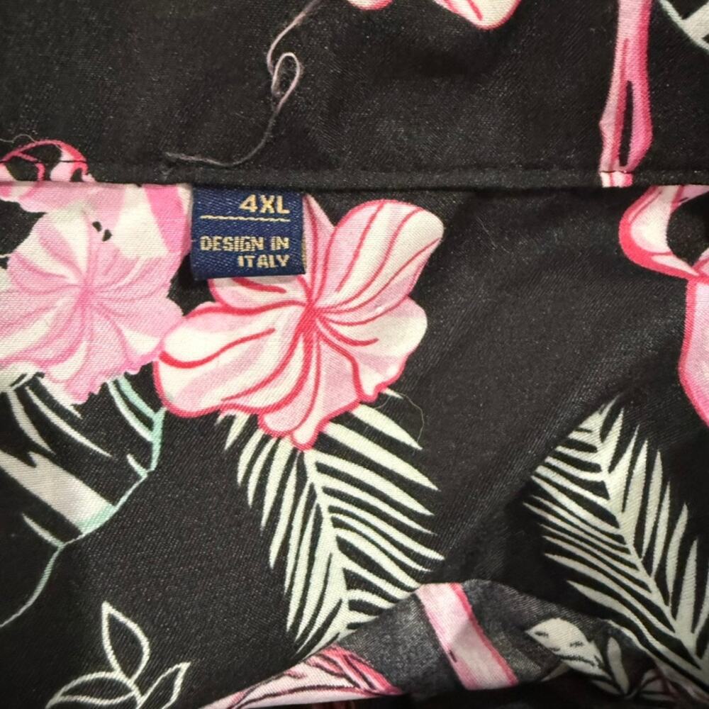 Men's 4XL Flamingo Love Hawaiian‎ Shirt Black Short Sleeve - Picture 3 of 4